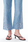 High Rise Ankle Embroidered Lace Straight Leg Pants