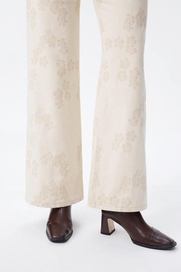 Mid Rise Textured Floral Wide Leg Jeans
