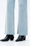 High Rise Wide Leg Denim Jeans With Raw Hem