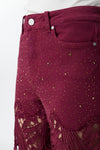 High Rise Ankle Embroidered Lace Wide Leg Jeans
