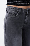 Mid Rise Textured Stripe Wide Leg Jeans