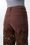 High Rise Ankle Embroidered Lace Wide Leg Jeans