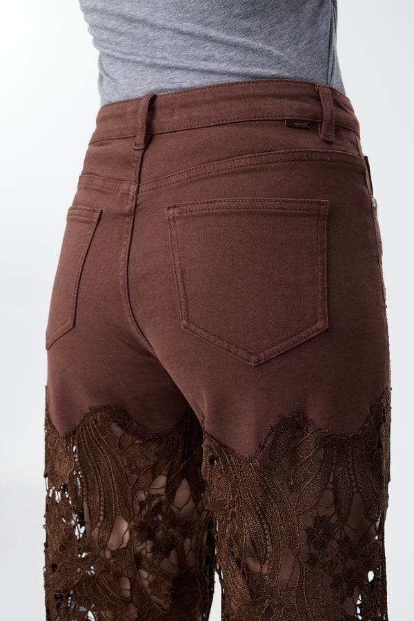 High Rise Ankle Embroidered Lace Wide Leg Jeans