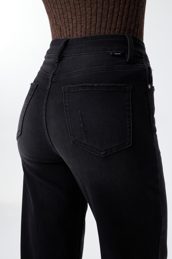 High Rise Cropped Distressed Wide Leg Jeans