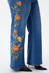 New York High Rise Embroidered Wide Leg Jeans