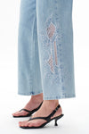 High Rise Ankle Embroidered Straight Leg Jeans