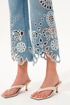 High Rise Embroidered Lace Flare Jeans