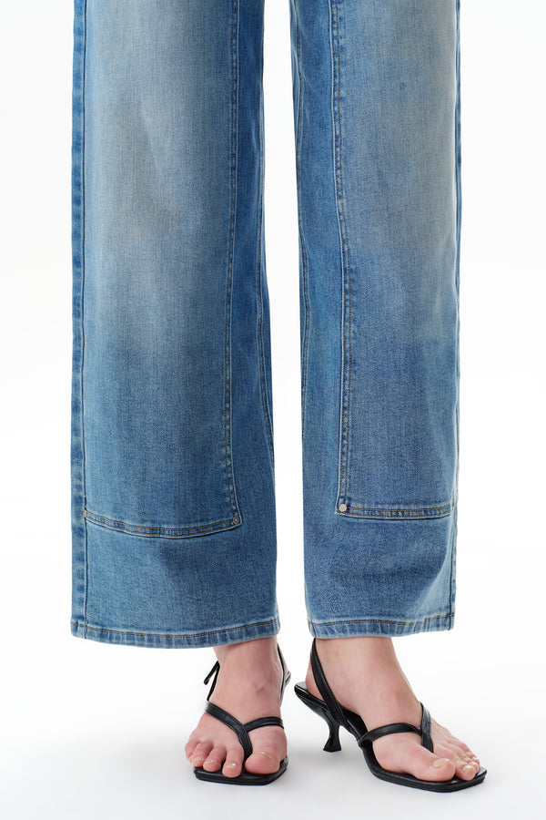 High Rise Appliqué Barrel Leg Jeans