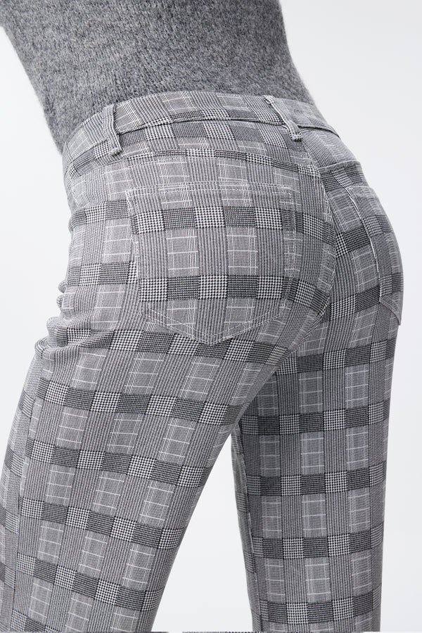 Mid Rise Check Print Wide Leg Pants