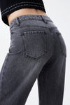 Mid Rise Textured Stripe Wide Leg Jeans