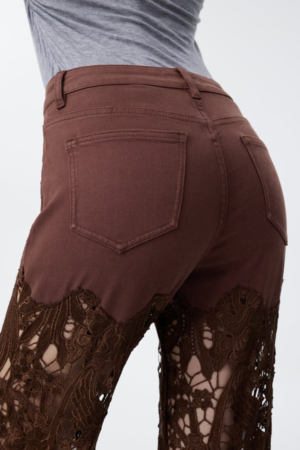 High Rise Ankle Embroidered Lace Wide Leg Jeans