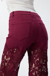 High Rise Ankle Embroidered Lace Wide Leg Jeans