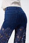 High Rise Ankle Embroidered Lace Wide Leg Jeans