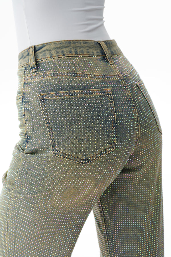 Statement High Rise Rhinestone Wide Leg Jeans