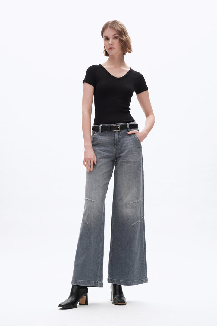 Mid Rise Wide Leg Denim Jeans