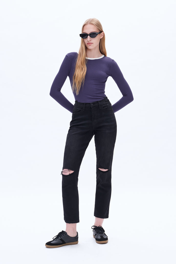 High Rise Cropped Straight Denim Jeans