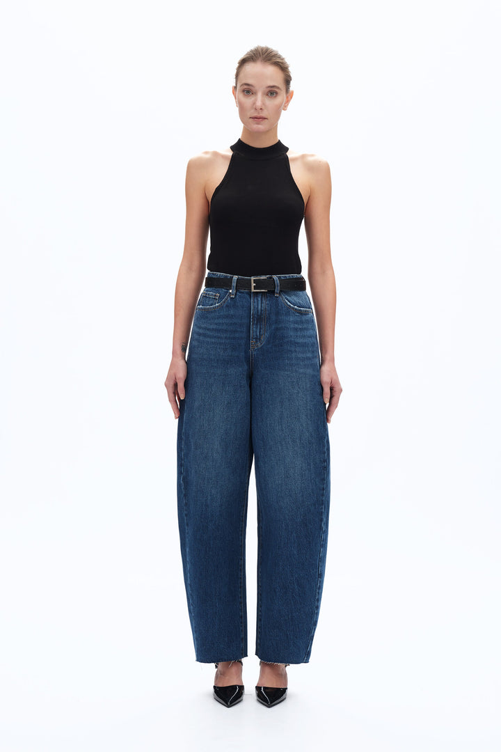 Super High Rise Pieced Barrel Leg Denim Jeans