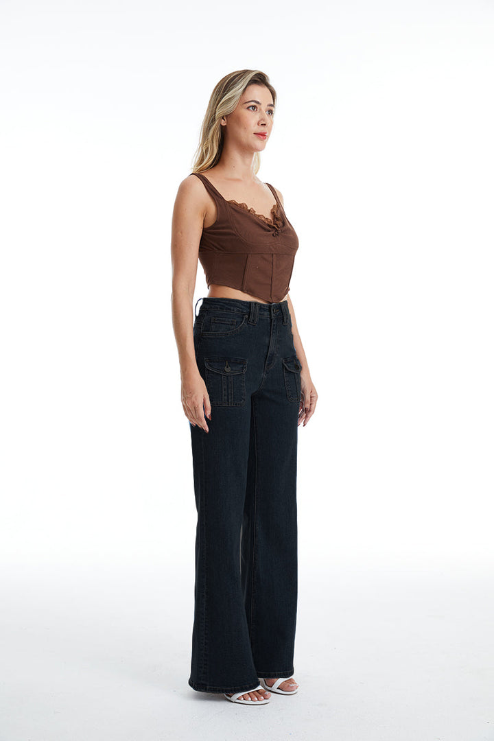 High Rise Relaxed Flare With Front Cargo Pockets