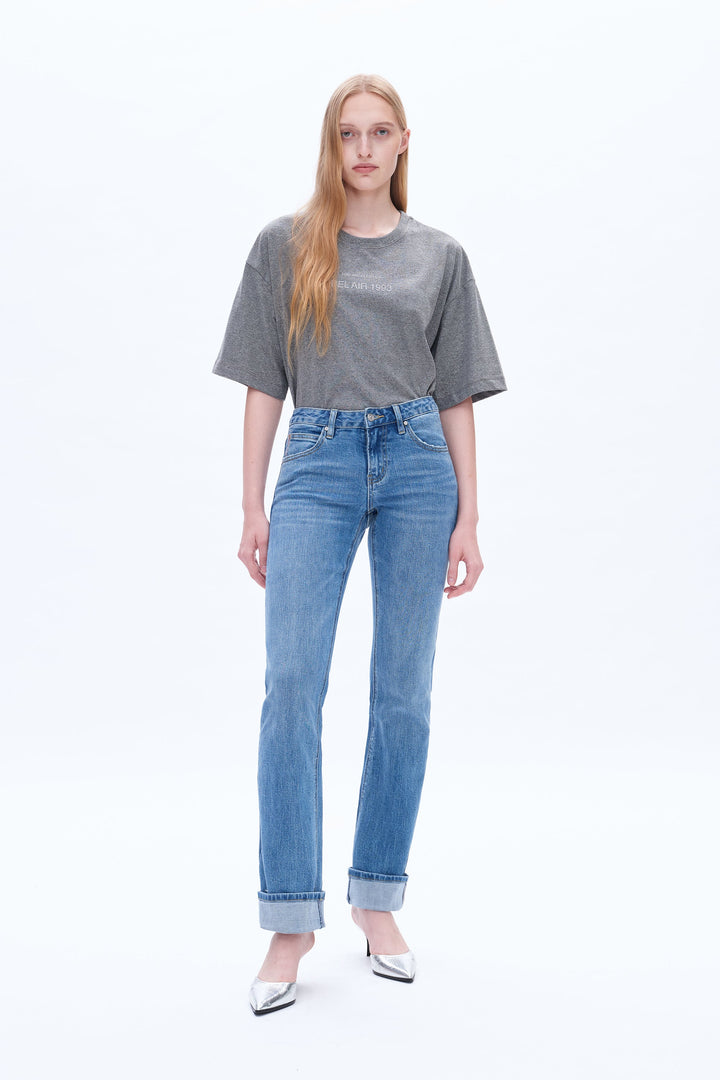 Yoyo Mid Rise Cuffed Straight Denim Jeans