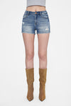 High Rise Ripped Denim Shorts