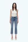 Mid Rise Cropped Raw Hem Straight Leg Jeans