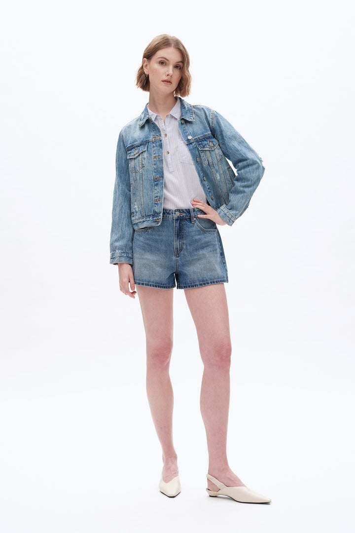 Mid Rise Denim Shorts