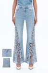 Ultra High Rise Lace Patchwork Wide Leg Denim Jeans