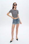 Siri Mid Rise Distressed Rolled Hem Denim Shorts
