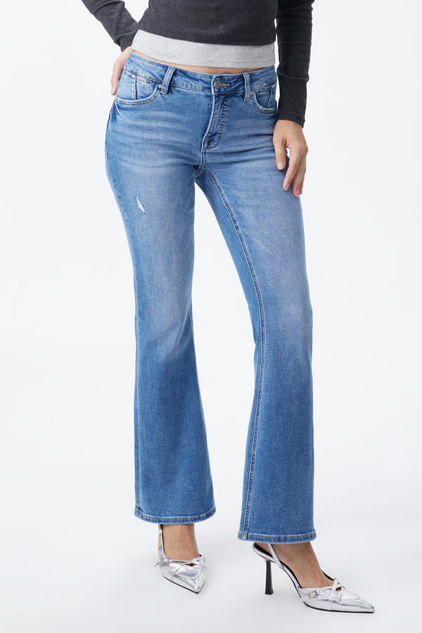 Mid Rise Distressed Bootcut Jeans