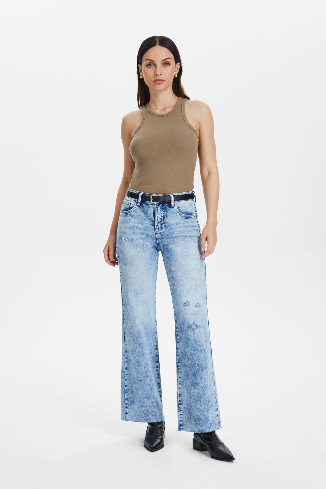 HIGH RISE WIDE LEG JEANS WITH RAW HEM