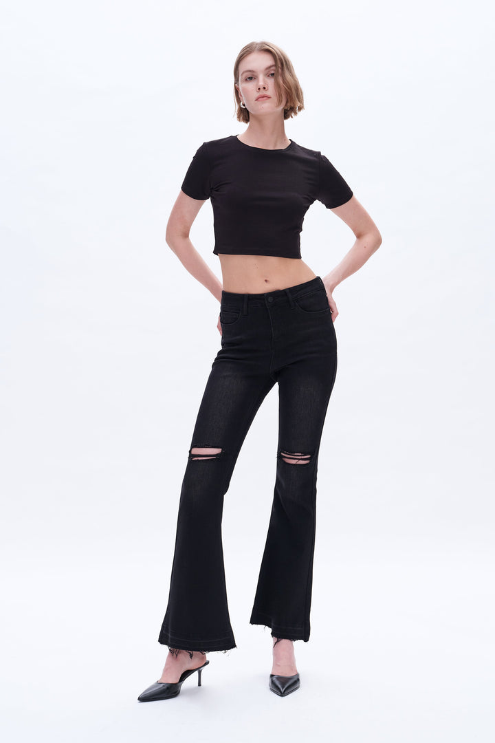 Lauren High Rise Flare Jeans With Raw Hem