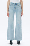 High Rise Wide Leg Denim Jeans With Raw Hem