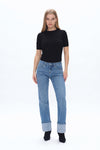 Yoyo Mid Rise Cuffed Straight Denim Jeans