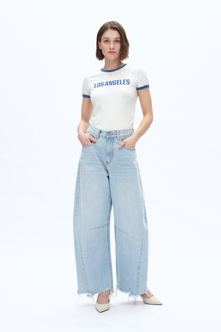 High Rise Drop Crotch Barrel Denim Jeans