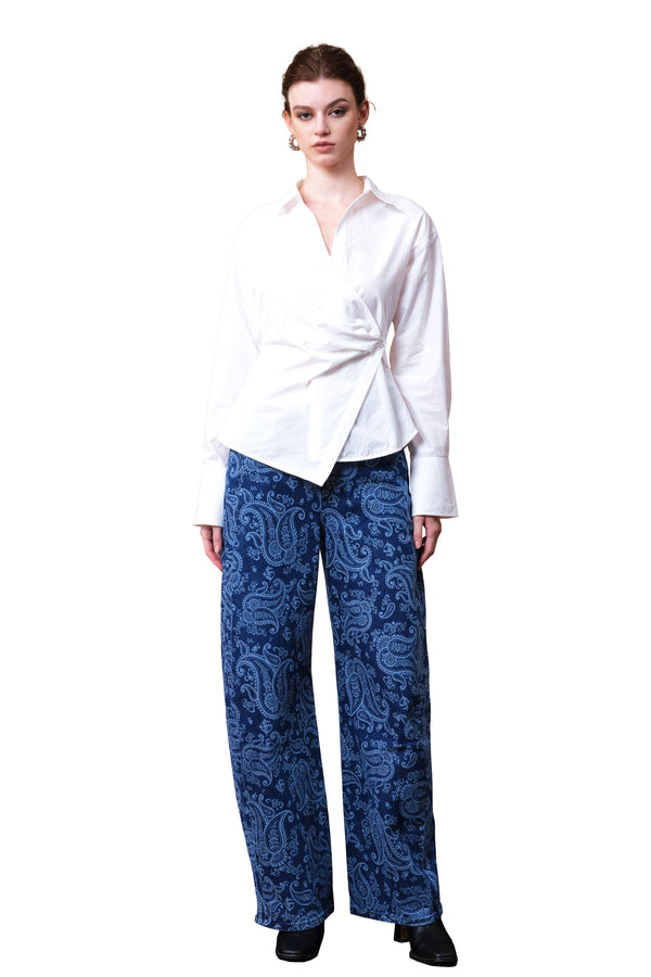 High Rise Print Barrel Jeans