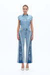 Ultra High Rise Patchwork Embroidered Wide Leg Denim Jeans