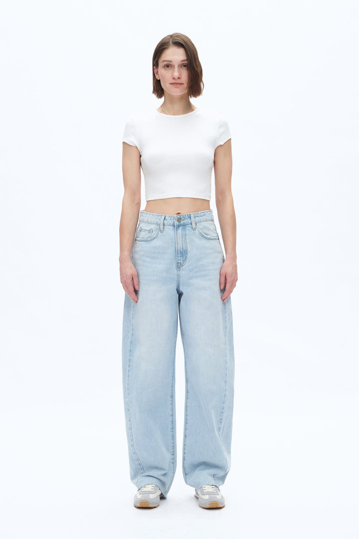 Super High Rise Pieced Barrel Leg Denim Jeans