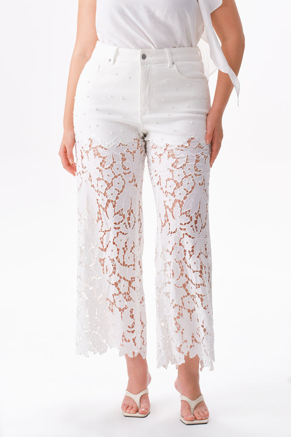 High Rise Floral Embroidered Wide Leg Pants