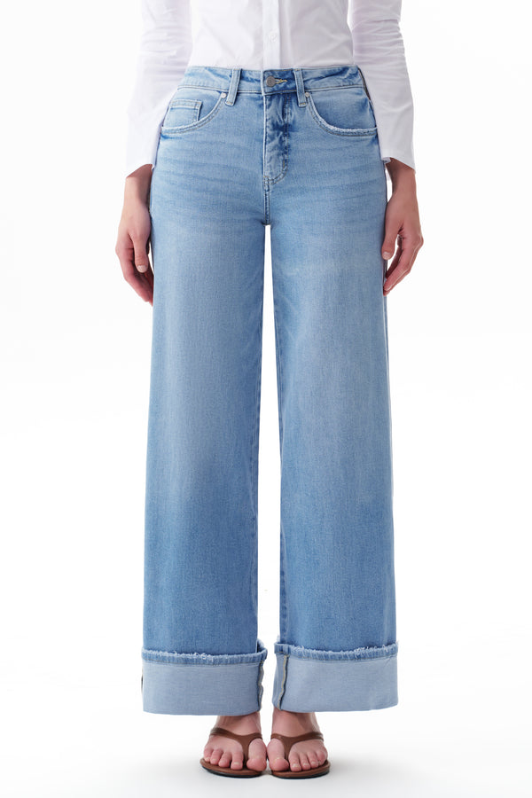 Mid Rise Cuffed Wide Leg Jeans