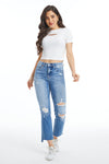 Mid Rise Slim Straight Jeans With Raw Hem-Straight-BAYEAS