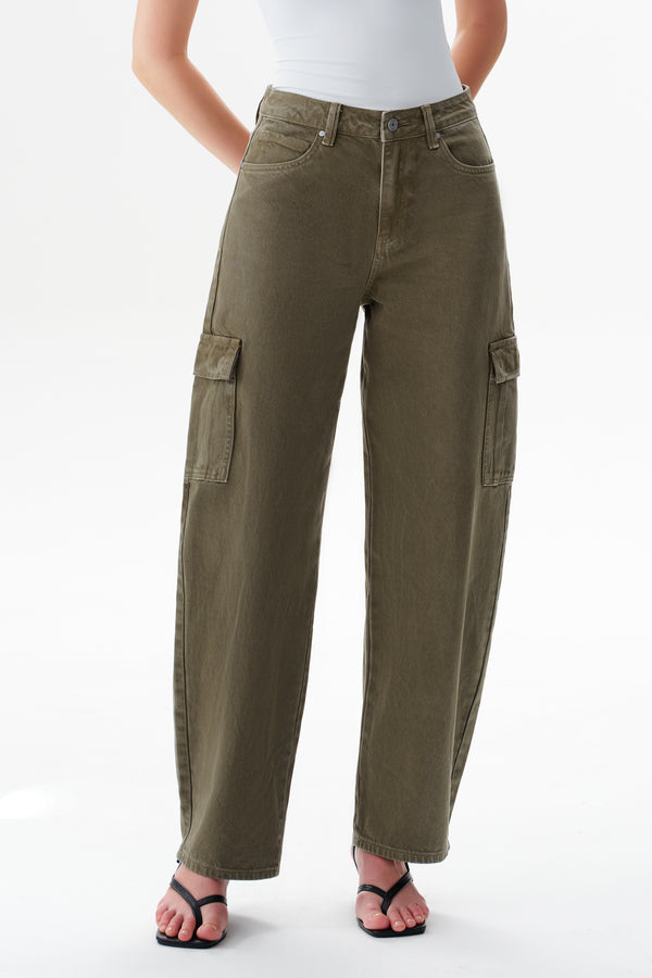 Low Rise Cargo Drop Crotch Barrel Leg Pants