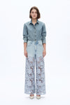 Ultra High Rise Lace Patchwork Wide Leg Denim Jeans