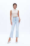 Anna High Rise Frayed Hem Ankle Flare Denim Jeans