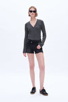 Mid Rise Crossover Distressed Shorts