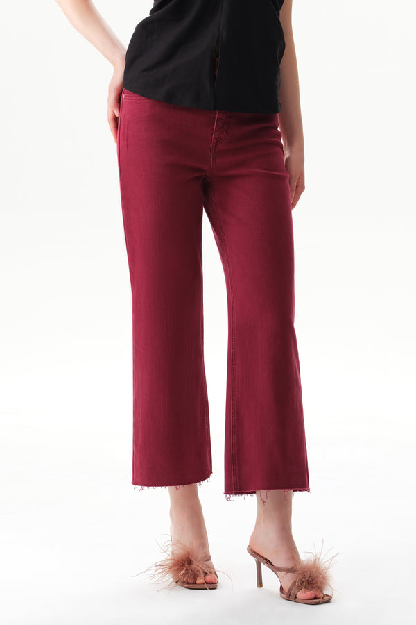 High Rise Cropped Distressed Wide Leg Jeans