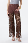 High Rise Ankle Embroidered Lace Wide Leg Jeans