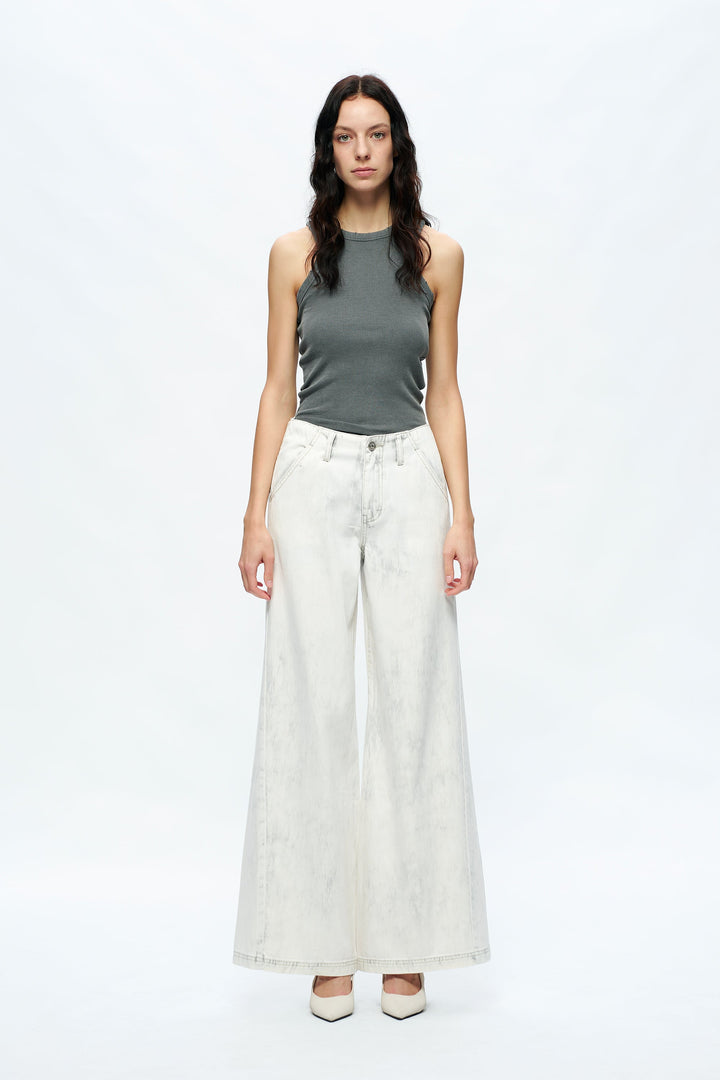 Jeremy Mid Rise Business Wide Leg Denim Pants