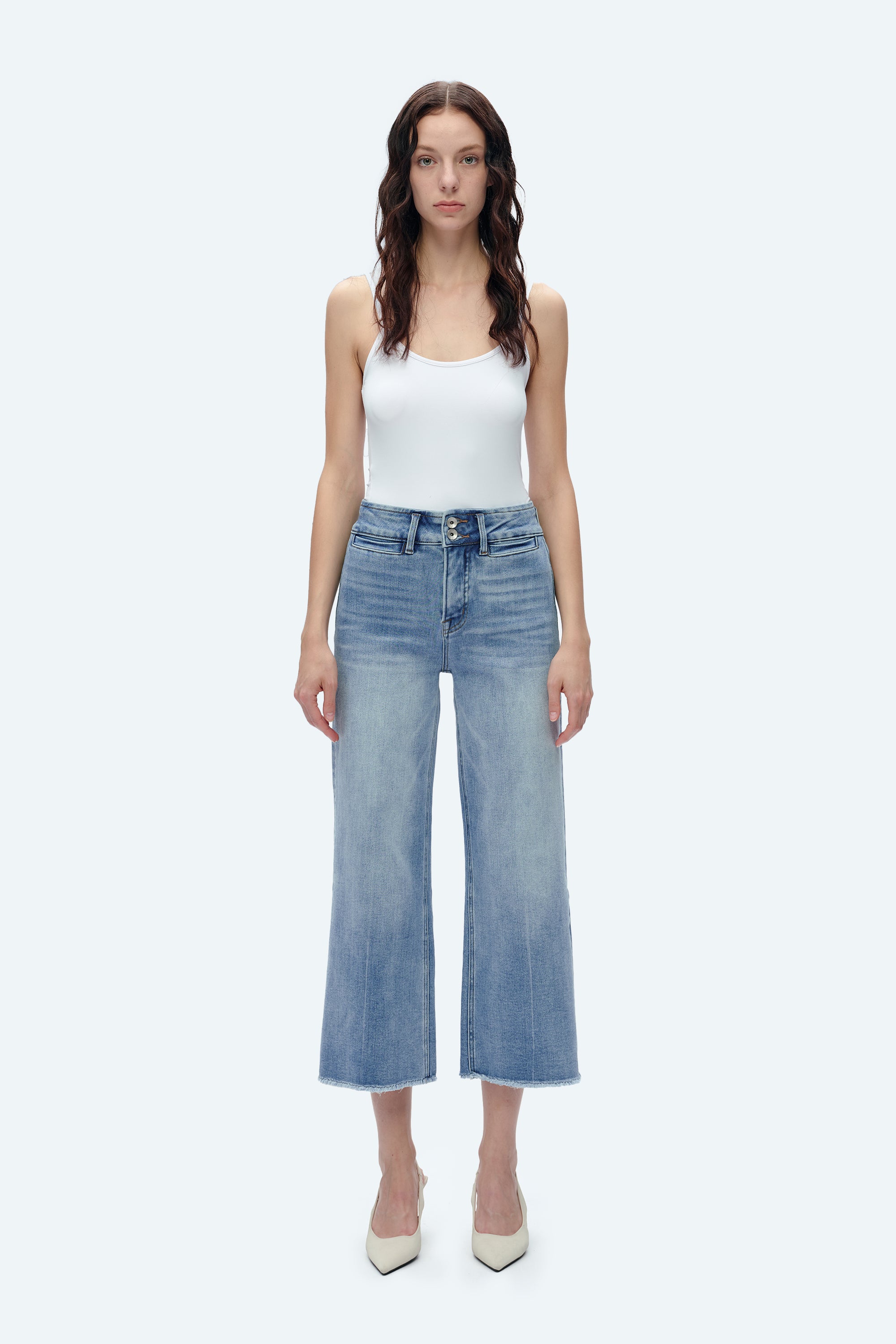 【BAON】Hisaho Raw Wide Denim Pants High Rise Wide Leg Denim Jeans With Raw Hem – Bayeas