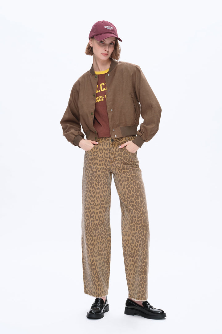 Mid Rise Leopard Print Relax Straight Pants