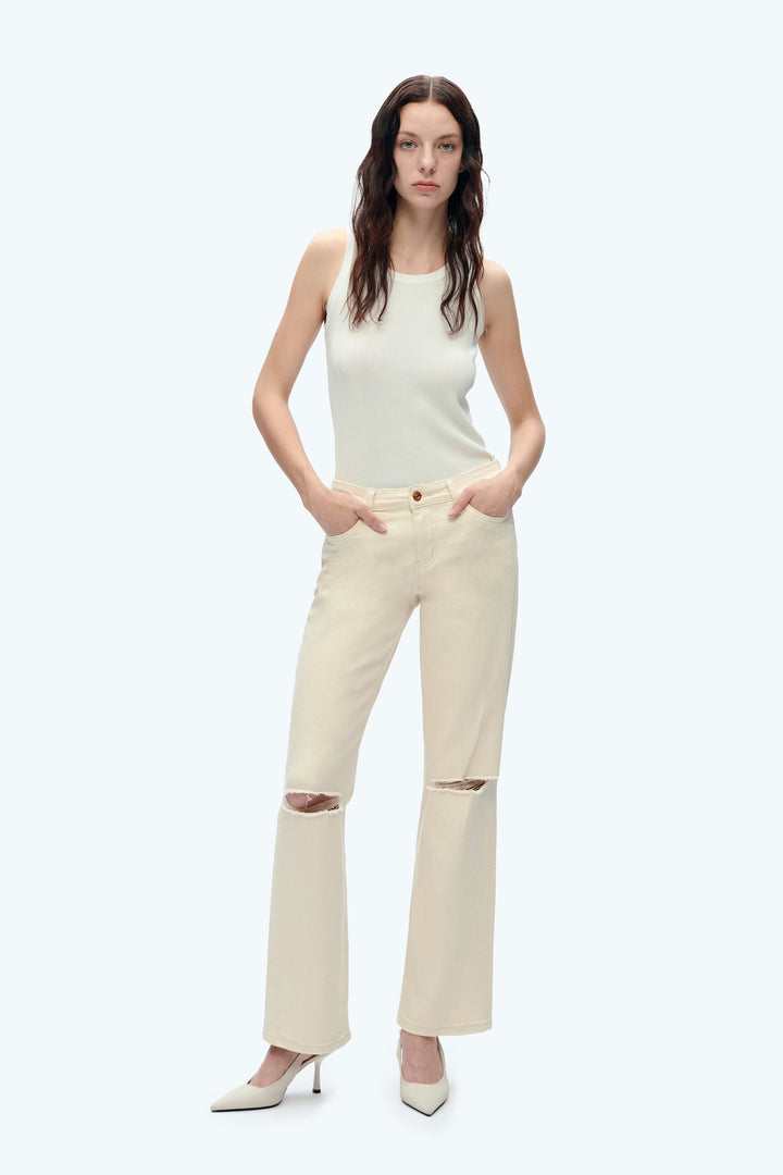 Mid Rise Straight Denim Jeans - Natural